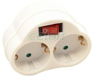 Adaptor priză cu întrerupător,alb 250 VAC 16 A 2×SCHUKO, max. 3680 W, Alte Produse, Tracon Electric, Dispozitive de conectare, Prelungitoare, distribuitoare, Adaptor priză cu întrerupător, Tracon Electric