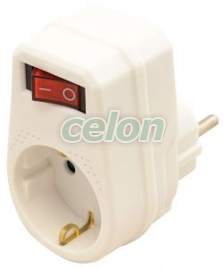 Adaptor priză cu întrerupător,alb 250 VAC 16 A 1×SCHUKO, max. 3680 W, Alte Produse, Tracon Electric, Dispozitive de conectare, Prelungitoare, distribuitoare, Adaptor priză cu întrerupător, Tracon Electric