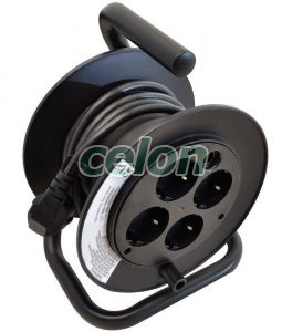 Prelungitor mini pe tambur, cucadru metalic 4×SHUKO, 15m, 250V AC, 13A, 3×1,5mm2, H05VV-F, IP20, Casa si Gradina, Prelungitoare, cordoane unviersale, Derulatoare pe tambur, Tracon Electric