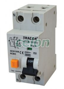 Disj.cu prot.diferenţială,electromecanic, 2P,2 mod,curba C 6A, 30 mA, 6kA, AC, Alte Produse, Tracon Electric, Aparataj, Disjunctoare cu protecţie diferenţială, Disjunctoare cu protecţie diferenţială KVKM, electromecanice, Tracon Electric