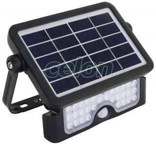 Proiector LED cu panou fotovoltaic și detector de mișcare 5 W, 4000 K, 500 lm, IP65, 3,7 V 2×1500 mAh, Alte Produse, Tracon Electric, Iluminat - şi corpuri de iluminat, Proiectoare, Proiector LED cu panou fotovoltaic şi detector de mişcare, Tracon Electric