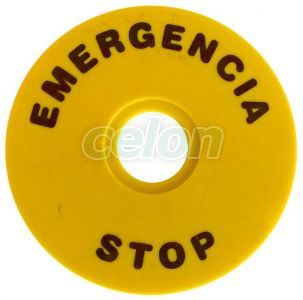 Plăcuţă EMERGENCY STOP d=90mm; h=2mm; ABS, Alte Produse, Tracon Electric, Automatizări industriale, Butoane, comutatoare şi lămpi de semnalizare cu corp din material plastic, Accesorii, Tracon Electric