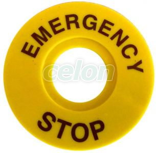 Plăcuţă EMERGENCY STOP d=60mm; h=2mm; ABS, Alte Produse, Tracon Electric, Automatizări industriale, Butoane, comutatoare şi lămpi de semnalizare cu corp din material plastic, Accesorii, Tracon Electric