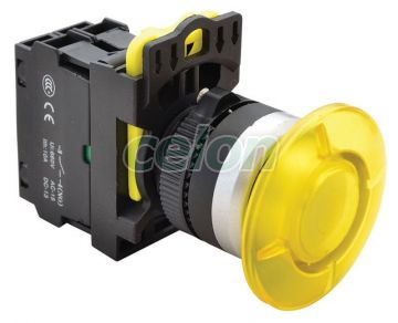 Buton tip ciupercă, galben 1×NO, 5A/230V AC-15, 40mm, IP65, LED 230V AC/DC, Alte Produse, Tracon Electric, Automatizări industriale, Butoane, comutatoare şi lămpi de semnalizare cu corp din material plastic, Butoane tip ciupercă, Tracon Electric