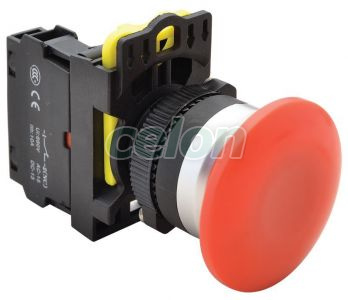 Buton tip ciupercă, roşu 1×NC, 5A/230V AC-15, 40mm, IP65, Alte Produse, Tracon Electric, Automatizări industriale, Butoane, comutatoare şi lămpi de semnalizare cu corp din material plastic, Butoane tip ciupercă, Tracon Electric