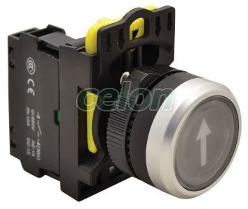 Buton inscripţionat,negru, (săgeată albă) 1×NO, 5A/230V AC-15, IP65, Alte Produse, Tracon Electric, Automatizări industriale, Butoane, comutatoare şi lămpi de semnalizare cu corp din material plastic, Butoane inscripţionate, Tracon Electric