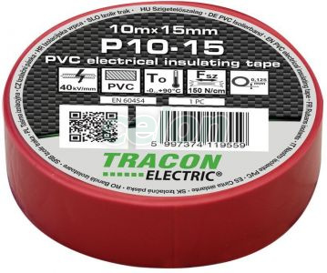 Bandă izolatoare, roşie 10m×15mm, PVC, 0-90°C, 40kV/mm, Materiale auxiliare, Benzi izolatoare, Tracon Electric