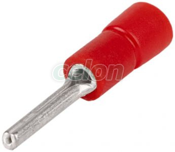 Papuc tip pin, izolat, cupru electrolitic stanat, roşu 1,5mm2, (l1=12mm, d1=1,8mm), PVC, Elemente de conexiune, Tuburi de capăt, Tuburi de capăt (cap terminal) izolate, Tracon Electric