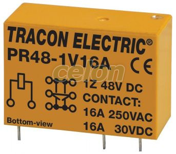 Print relé 48V DC / 1×CO (16A, 230V AC / 30V DC), Automatizálás és vezérlés, Ipari relék, Print relé, Tracon Electric