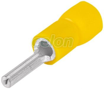 Papuc tip pin, izolat, cupru electrolitic stanat, galben 6mm2, (l1=13mm, d1=3,5mm), PVC, Elemente de conexiune, Tuburi de capăt, Tuburi de capăt (cap terminal) izolate, Tracon Electric