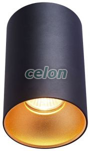 Corp iluminat spot cilindric negru, reflector auriu 100-240VAC, 50Hz, 1xGU10, max.35W, Alte Produse, Tracon Electric, Iluminat - şi corpuri de iluminat, Spoturi, Corpuri de iluminat cu montare pe suprafață pentru surse de lumină SPOT, seria SPGU10, Tracon Electric