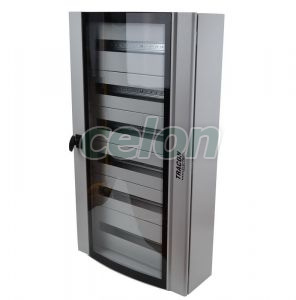 Cutie distrib.metalică cu uşă curbată din sticlă securizată 600×1050×200mm / 144M (6×24 mod), Alte Produse, Tracon Electric, Cutii şi dulapuri, Cutii de distribuție metalice, Tracon Electric