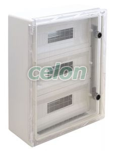 Cutie distribuţie modulară din mat.plastic, uşă transparentă 3x17 mod, HxWxD=500x400x175mm, IP65, IK10, 1000V AC/DC, Alte Produse, Tracon Electric, Cutii şi dulapuri, Cutie de distribuţie din material plastic, Cutii modulare de distribuţie din material plastic, Tracon Electric