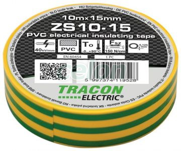 Bandă izolatoare, verde-galben 10m×15mm, PVC, 0-90°C, 40kV/mm, Materiale auxiliare, Benzi izolatoare, Tracon Electric