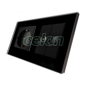 Priza Schuko + TV + Internet cu Rama Din Sticla LUXION, Prize - Intrerupatoare, Luxion, Luxion