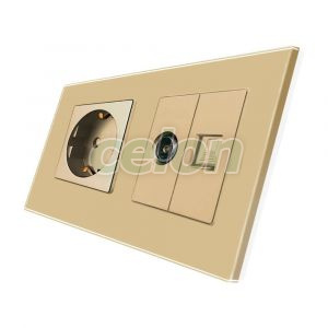 Priza Schuko + TV + Internet cu Rama Din Sticla LUXION, Prize - Intrerupatoare, Luxion, Luxion