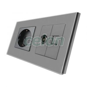 Priza Schuko + TV + Internet cu Rama Din Sticla LUXION, Prize - Intrerupatoare, Luxion, Luxion
