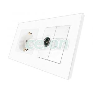 Priza Schuko + TV + Internet cu Rama Din Sticla LUXION, Prize - Intrerupatoare, Luxion, Luxion
