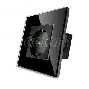 Luxion Priza Simpla cu Rama din Sticla (negru), Prize - Intrerupatoare, Luxion, Luxion