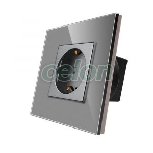 Luxion Priza Simpla cu Rama din Sticla (gri), Prize - Intrerupatoare, Luxion, Luxion