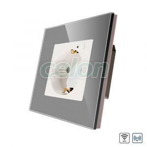 Priza Simpla Wi-Fi LUXION cu Rama din Sticla, RF433, Prize - Intrerupatoare, Luxion, Luxion