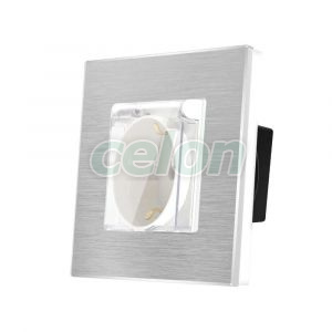 Priza Simpla cu Capac de Protectie LUXION cu rama din aluminiu, Prize - Intrerupatoare, Luxion, Luxion
