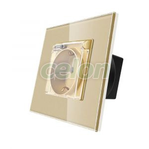 Priza Simpla cu Capac de Protectie cu Rama din Sticla LUXION, Prize - Intrerupatoare, Luxion, Luxion