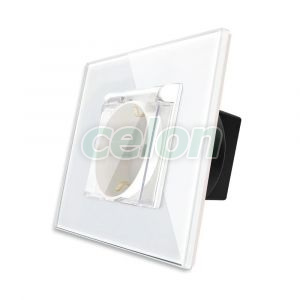 Luxion Priza Simpla cu Capac de Protectie cu Rama din Sticla (alb), Prize - Intrerupatoare, Luxion, Luxion