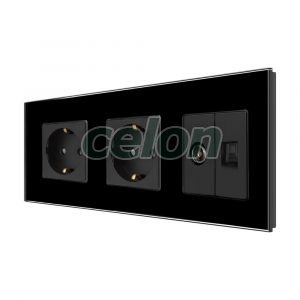 Priza Dubla Schuko + TV + Internet cu Rama Din Sticla LUXION, Prize - Intrerupatoare, Luxion, Luxion