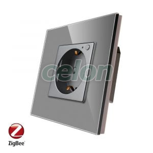 Priza inteligenta pentru perete LUXION Zigbee cu rama din sticla, Prize - Intrerupatoare, Luxion, Luxion