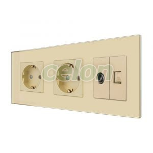 Priza Dubla Schuko + TV + Internet cu Rama Din Sticla LUXION, Prize - Intrerupatoare, Luxion, Luxion