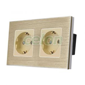 Priza Dubla LUXION cu rama din aluminiu, Prize - Intrerupatoare, Luxion, Luxion