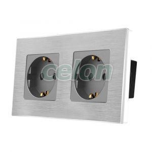 Priza Dubla LUXION cu rama din aluminiu, Prize - Intrerupatoare, Luxion, Luxion