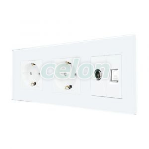 Priza Dubla Schuko + TV + Internet cu Rama Din Sticla LUXION, Prize - Intrerupatoare, Luxion, Luxion