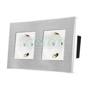 Priza Dubla LUXION cu rama din aluminiu, Prize - Intrerupatoare, Luxion, Luxion