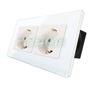 Priza Dubla cu Rama din Sticla LUXION, Prize - Intrerupatoare, Luxion, Luxion