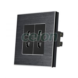 Priza Dubla cu Module Inguste cu Rama din Aluminiu LUXION, Prize - Intrerupatoare, Luxion, Luxion