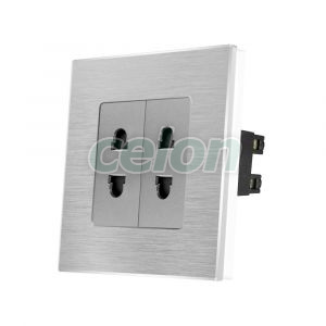 Priza Dubla cu Module Inguste cu Rama din Aluminiu LUXION, Prize - Intrerupatoare, Luxion, Luxion