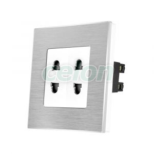 Priza Dubla cu Module Inguste cu Rama din Aluminiu LUXION, Prize - Intrerupatoare, Luxion, Luxion