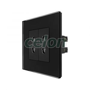 Priza Dubla cu Module Inguste cu Rama din Sticla LUXION, Prize - Intrerupatoare, Luxion, Luxion