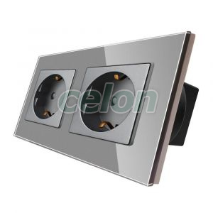 Priza Dubla cu Rama din Sticla LUXION, Prize - Intrerupatoare, Luxion, Luxion