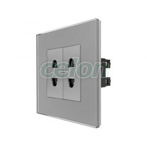 Priza Dubla cu Module Inguste cu Rama din Sticla LUXION, Prize - Intrerupatoare, Luxion, Luxion
