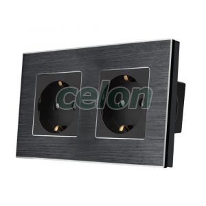 Priza Dubla LUXION cu rama din aluminiu, Prize - Intrerupatoare, Luxion, Luxion