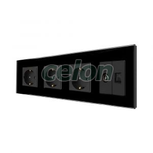 Priza Tripla Schuko + TV + Internet cu Rama Din Sticla LUXION, Prize - Intrerupatoare, Luxion, Luxion