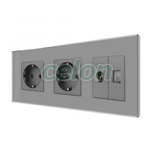 Priza Dubla Schuko + TV + Internet cu Rama Din Sticla LUXION, Prize - Intrerupatoare, Luxion, Luxion