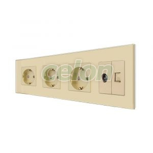 Priza Tripla Schuko + TV + Internet cu Rama Din Sticla LUXION, Prize - Intrerupatoare, Luxion, Luxion