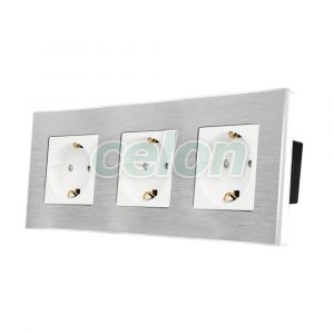 Priza Tripla LUXION cu rama din aluminiu, Prize - Intrerupatoare, Luxion, Luxion