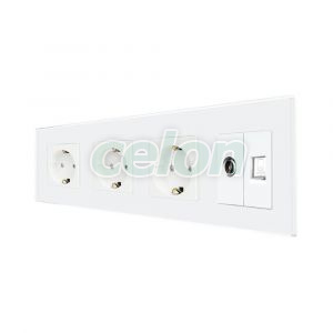 Priza Tripla Schuko + TV + Internet cu Rama Din Sticla LUXION, Prize - Intrerupatoare, Luxion, Luxion
