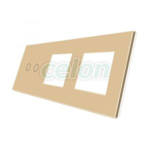 Luxion Panou Intrerupator Dublu cu Touch si 2 Prize Auriu, Prize - Intrerupatoare, Luxion, Luxion