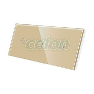 Luxion Panou Intrerupator Simplu + Simplu + Simplu cu Touch din Sticla Auriu, Prize - Intrerupatoare, Luxion, Luxion